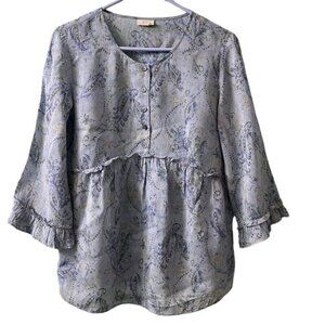 J. Jill Blue Paisley 3/4 Sleeve Sheer Spring 100% Rayon Popover Blouse